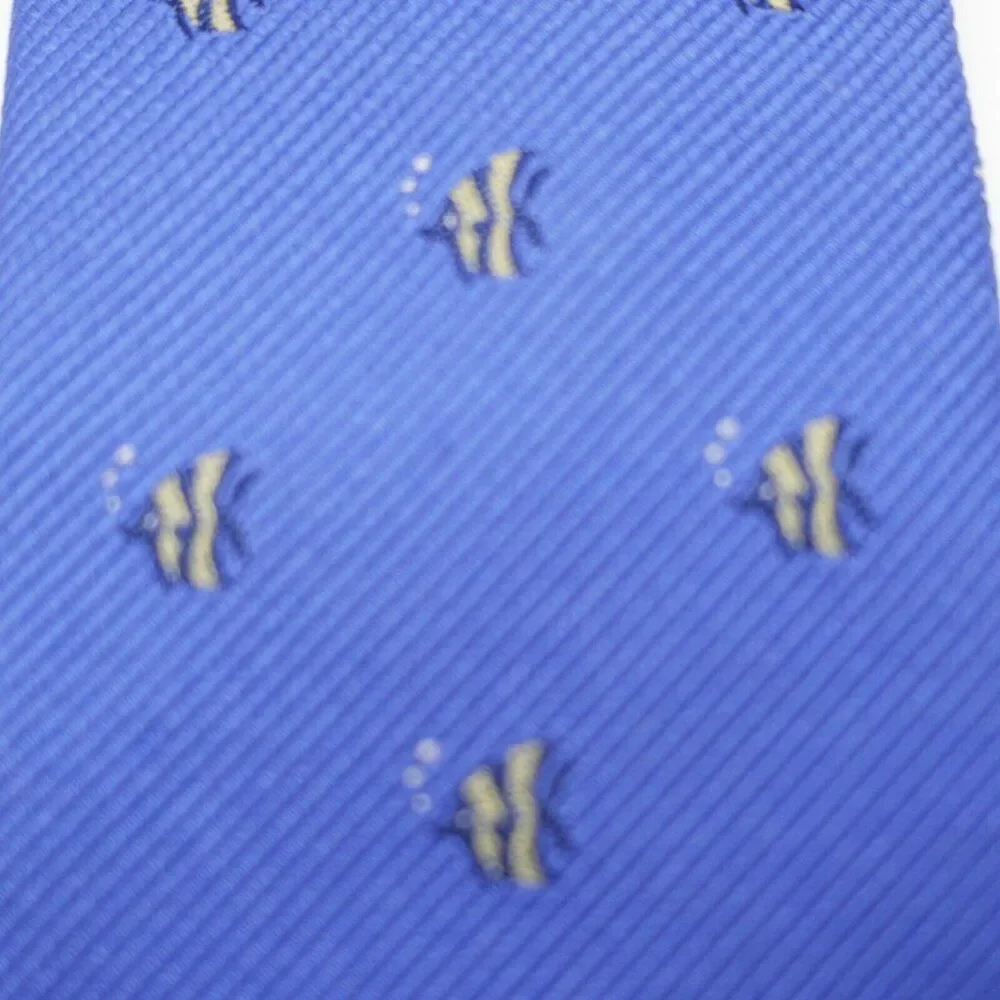 Lauren Ralph Lauren Woven Novelty Fish Blue‎ Short Skinny Silk Tie